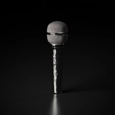 Handheld microphone with mesh head.