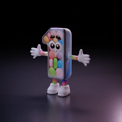 Number-shaped character filled with colorful candies.