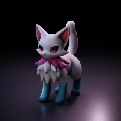 Stylized feline creature, fantasy setting, animated.