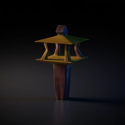 Wooden lantern with a simple design and golden top part.