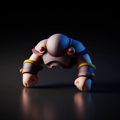 Armor with stylized arms in grey and blue texture