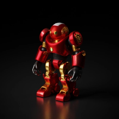 Robot with round, articulated limbs, and glowing lights.