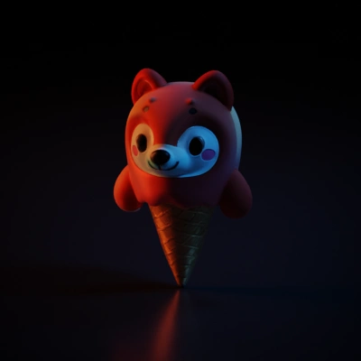 Bear cartoon mascot on ice cream cone.