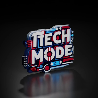 Tech mode sign with decorative elements.