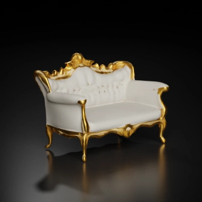 Luxurious ornate sofa with elaborate carvings.