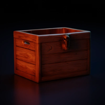 Wooden rectangular crate with metal latch.