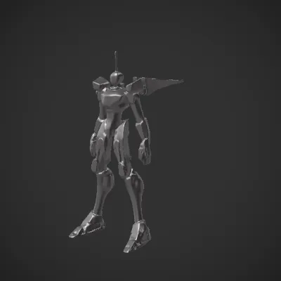 Robot in battle stance, humanoid mecha design. symmetric geometry, sharp edges, character, complex geometry