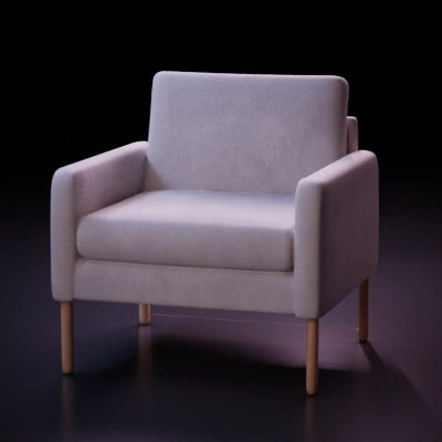 Modern single-seater armchair with four slightly tapered legs. clean material, no errors,