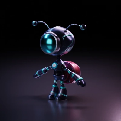 Cute robotic ant with magnifying glass.