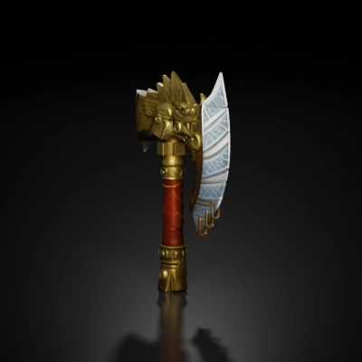 ornate fantasy battle axe with dragon motif. the axe handle is longerback detail, high resolution, high detail, best quality, the q version comes from the boxhigh restoration