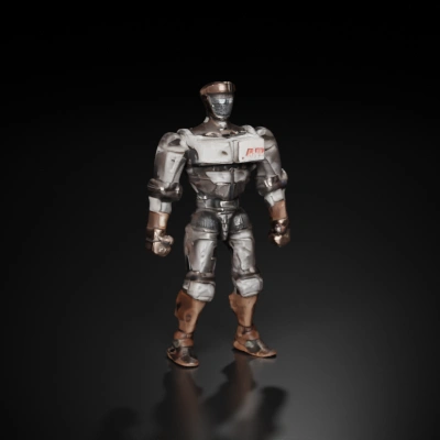 Robotic humanoid soldier, detailed armor, combat readiness.