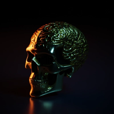 Decorative skull with intricate patterns.