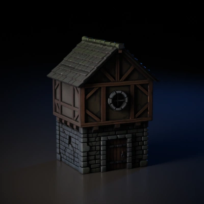 A pixel art medieval house. low texture quality