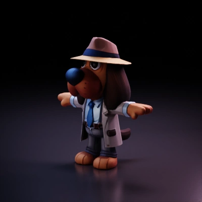 Cartoon detective dog character.