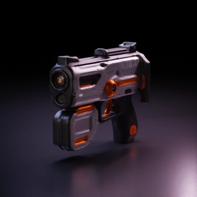 Futuristic sci-fi gun with advanced detailing. butt stock, hexagons