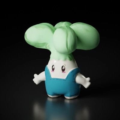 Chibi vegetable character with green leafy hair.