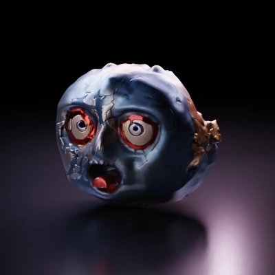 Rock-like creature with cartoonish face, worn texture.