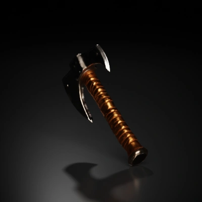 battle axe with wooden handle.