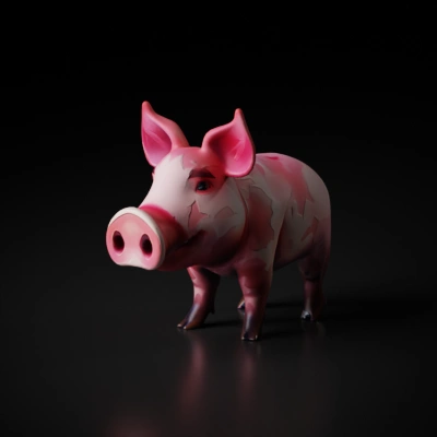 Cartoon pig with a friendly expression and pink hues.
