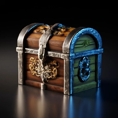 Treasure chest with intricate metal details.