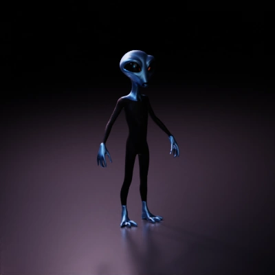 Alien with elongated head, big eyes, slender body.