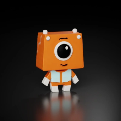 Cartoon robot with a single large eye, friendly.