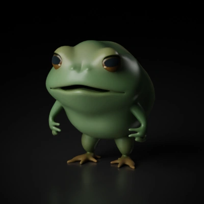 Cartoon frog with big eyes, humanoid posture.