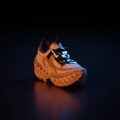 Heavy-duty futuristic sneaker, robust design, advanced.
