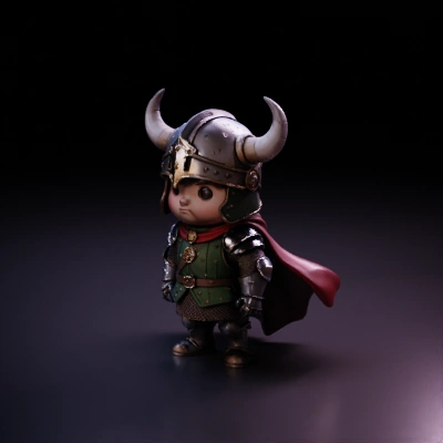Cartoonish armored viking child.