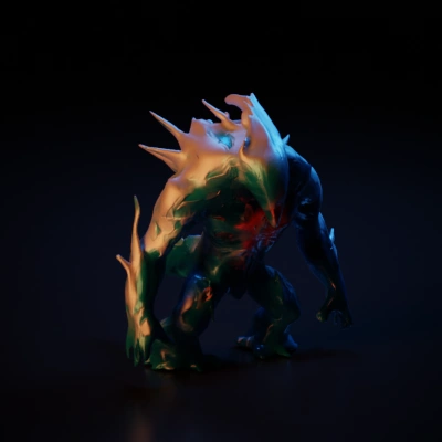 Fierce crystal monster with glowing core, jagged limbs.