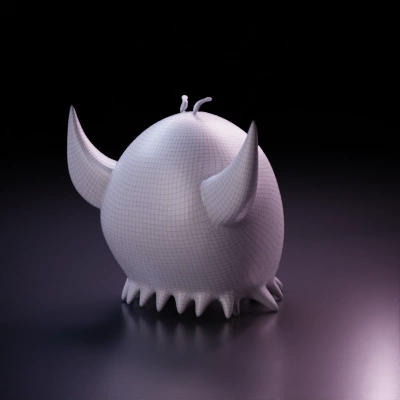 Cartoon ghost with horns and cute smile. symmetric geometry. character. smooth edges. simple geometry.