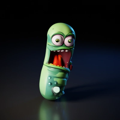 cartoonish green worm or creature.