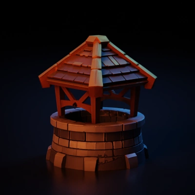 stylized stone wishing well.