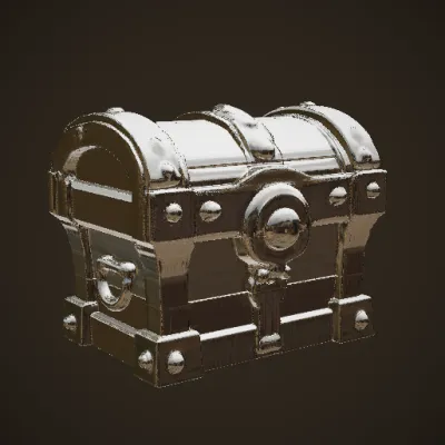 Stylized treasure chest with ornamental details. . symmetric geometry, smooth edges, complex geometry, game-ready.