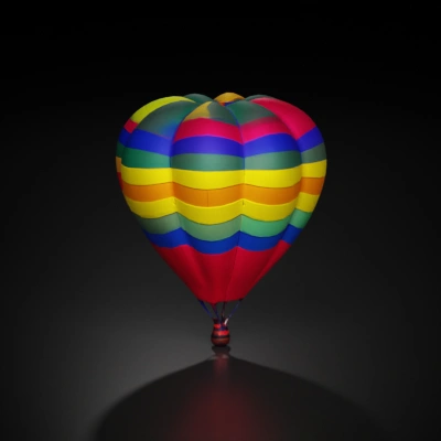 Hot air balloon with passengers basket.