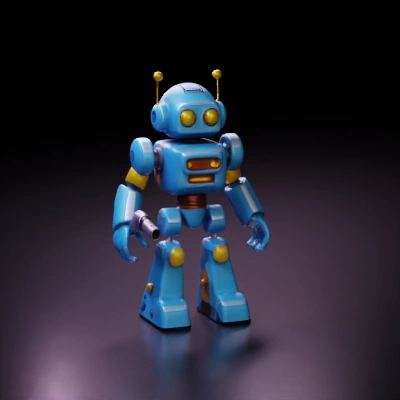 Retro-styled robot with antennae and jointed limbs.