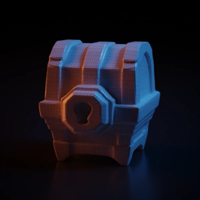 Treasure chest, lockable lid, cartoonish design. symmetric geometry. sharp edges. simple geometry. game-ready.