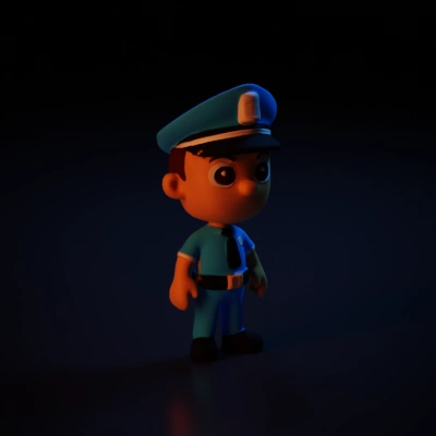 Cartoon policeman character in uniform.