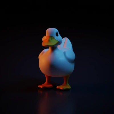 Duck toy, cylindrical shape, three legs visible.