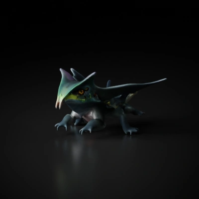 Dragon-like creature, fantasy, six limbs, fins, detailed skin texture