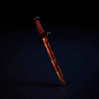 Combat sword with detailed handle, medieval design.