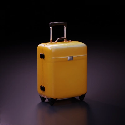 Hard-shell suitcase with handle and wheels.