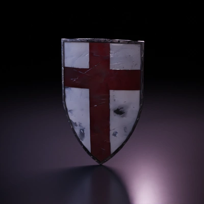 Medieval shield with red cross.
