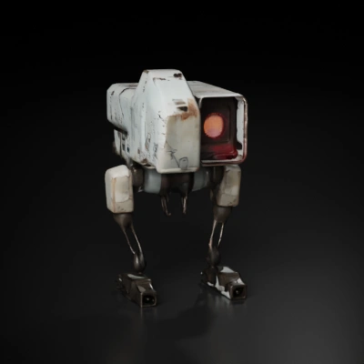 Robot with box-like body and two mechanical legs.