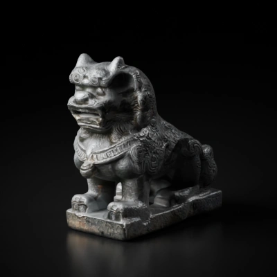 Traditional Chinese guardian lion sculpture.