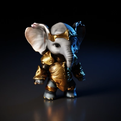 Elephant warrior in ornate armor.