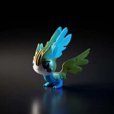 Cute cartoon bird with large wings.