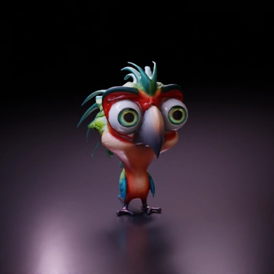 Cartoon parrot with large eyes, playful expression, high quality, high detail, eye details.