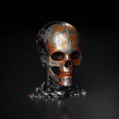 Cybernetic skull with mechanical components.