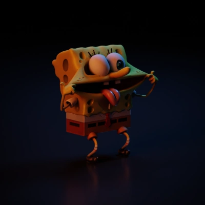 Yellow sponge character with face.